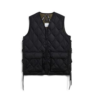taion-001luzml-1-black-doudoune-sans-manches-militaire-a-lacets-et-col-en-v-avec-fermeture-eclair-taion-black